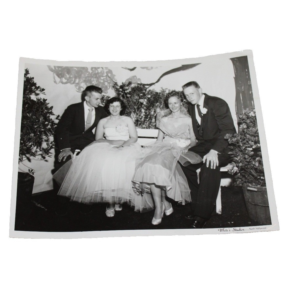 1950s 8"x10" B&W prom photo White's Studios North Hollywood CA 2 couples vintage